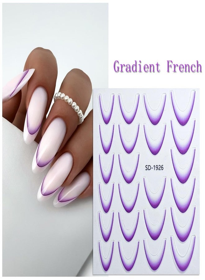 BSBTBZ 12Sheets Gradient French Line Nail Stickers, Colorful Stripes Line Transfer Decals Curved Lines Nail Art Designs Self-Adhesive Nail Tips Guides Fashion Nail Accessories Gel Polish Wraps Stencil Tools - Image 4